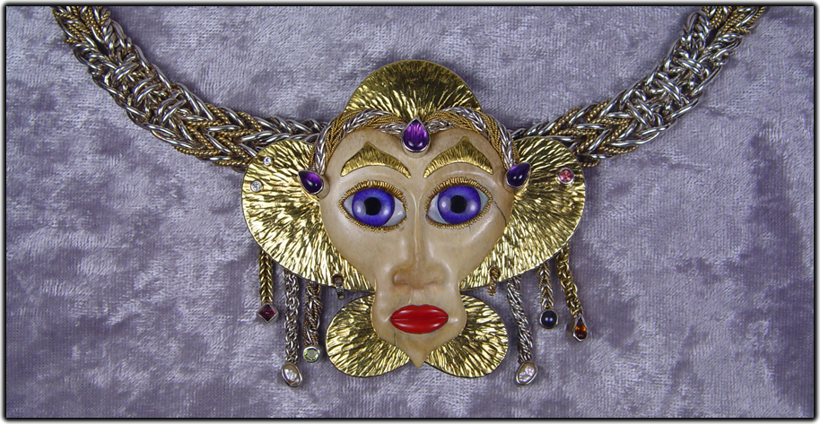 Exotic Face, jeweled pendant with D’Anna Chain necklace.